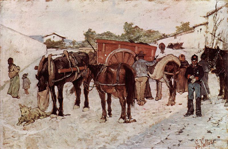 Giovanni Fattori Strada di campagna con i contadini e soldati